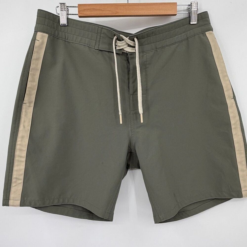 Faherty Light Pine Green Lace-Up Seawool Swim Sunwashed Board Shorts Size 33